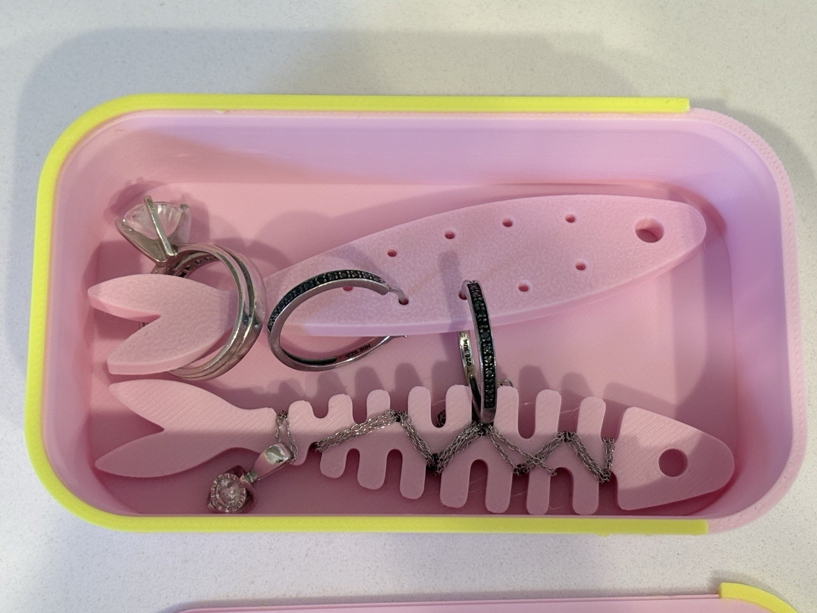 Sardines Jewelry Box Lined Plastic Rectangle Pink Multi-Color Storage