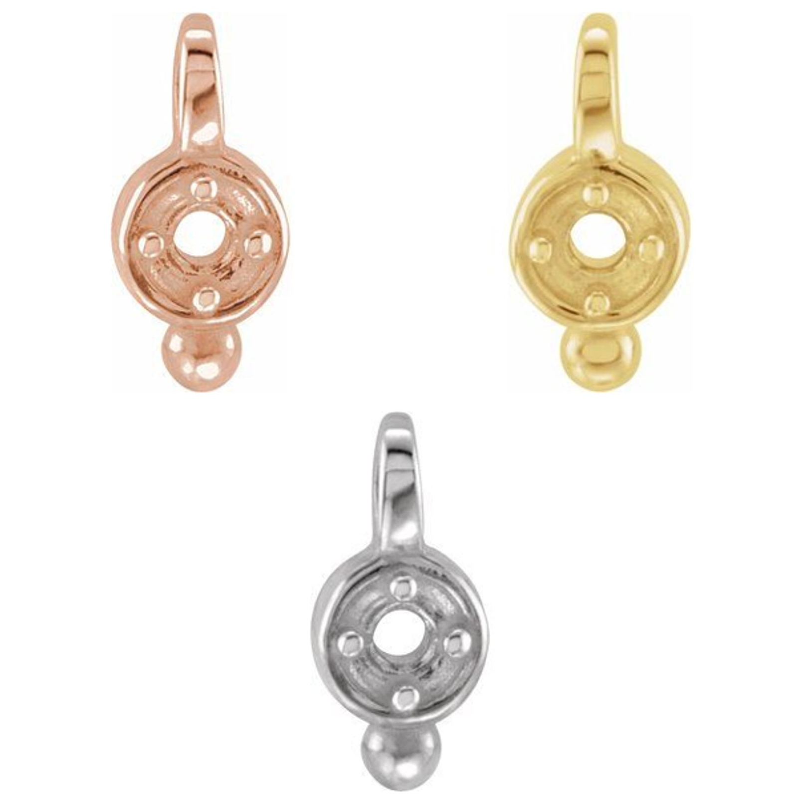 14K 18K Gold or Silver 1.5 mm Round Stone Micro Setting Dangle Mount Charm Drop