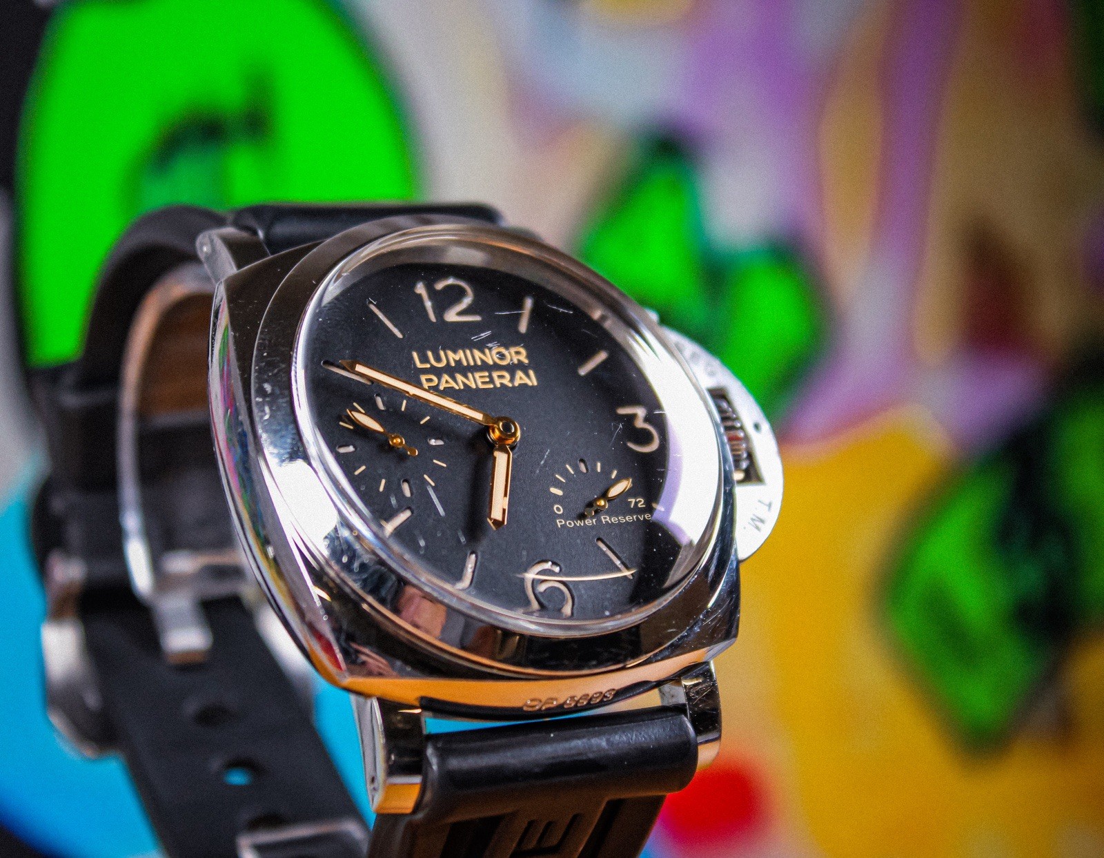 Panerai Luminor 3 Days Men’s Black Rubber Strap @ Lizard Strap Watch – PAM00423