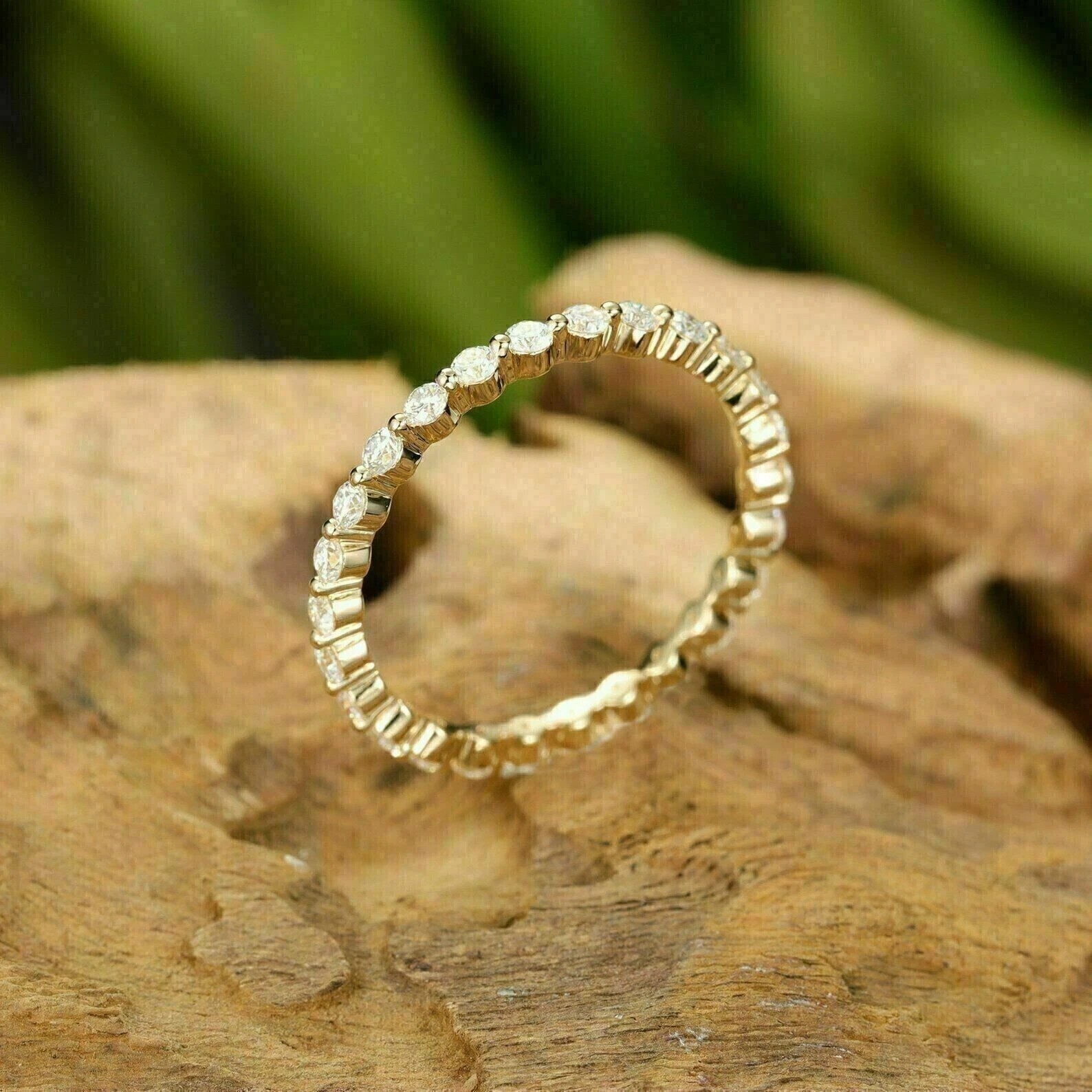 2 Ct Round Cut Simulated Diamond Full Eternity Band Ring 14k Yellow Gold Plated