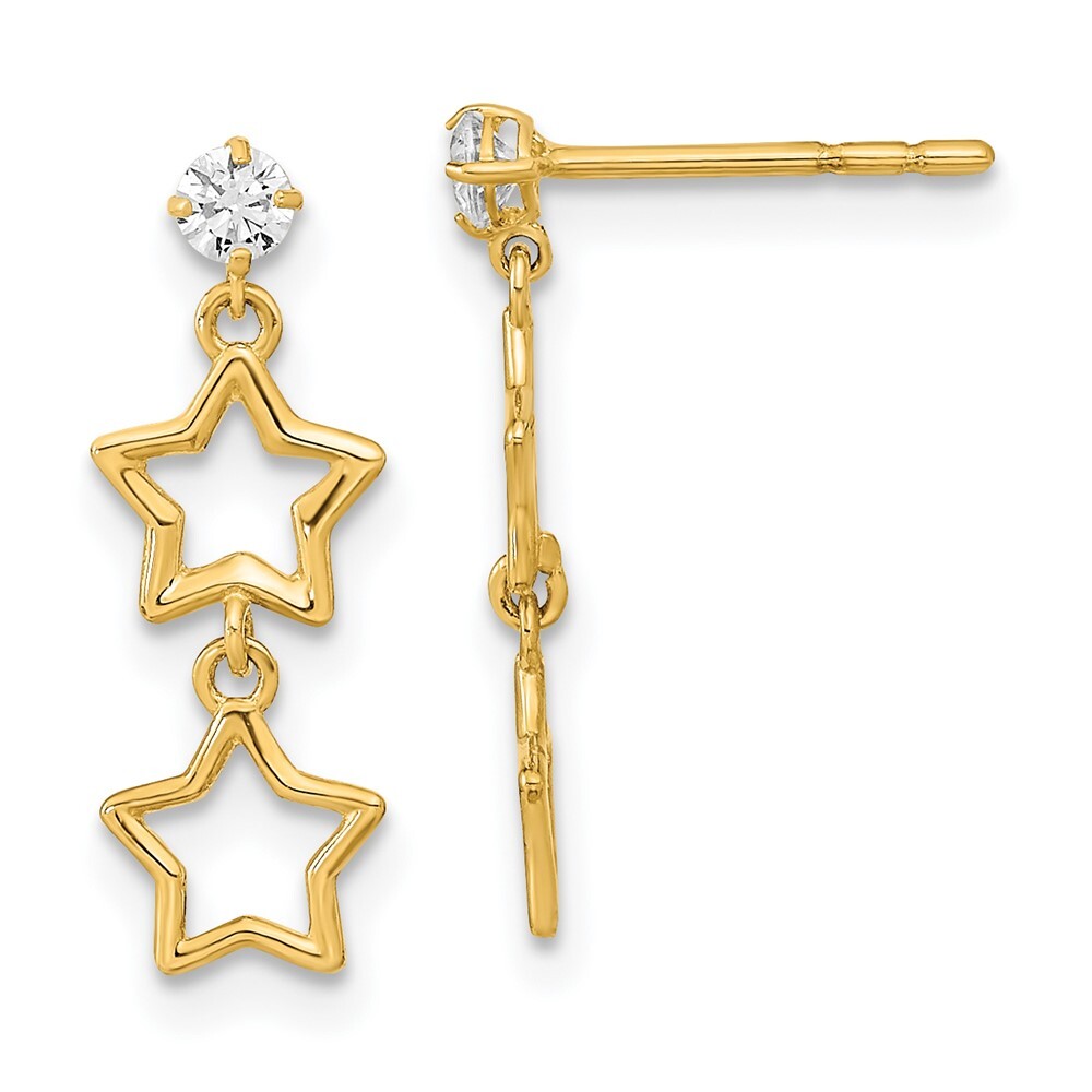 17.75mm 14K Yellow Gold Polished Dangle Star with CZ Post Earrings