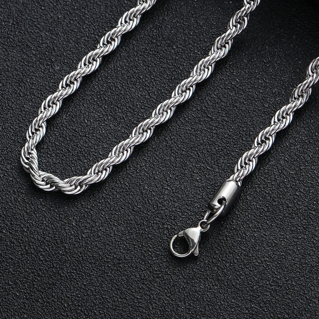 Rope Chain Necklace Silver Stainless Steel 2/3/4/5/6mm 16-30″ Mens Womens – USA