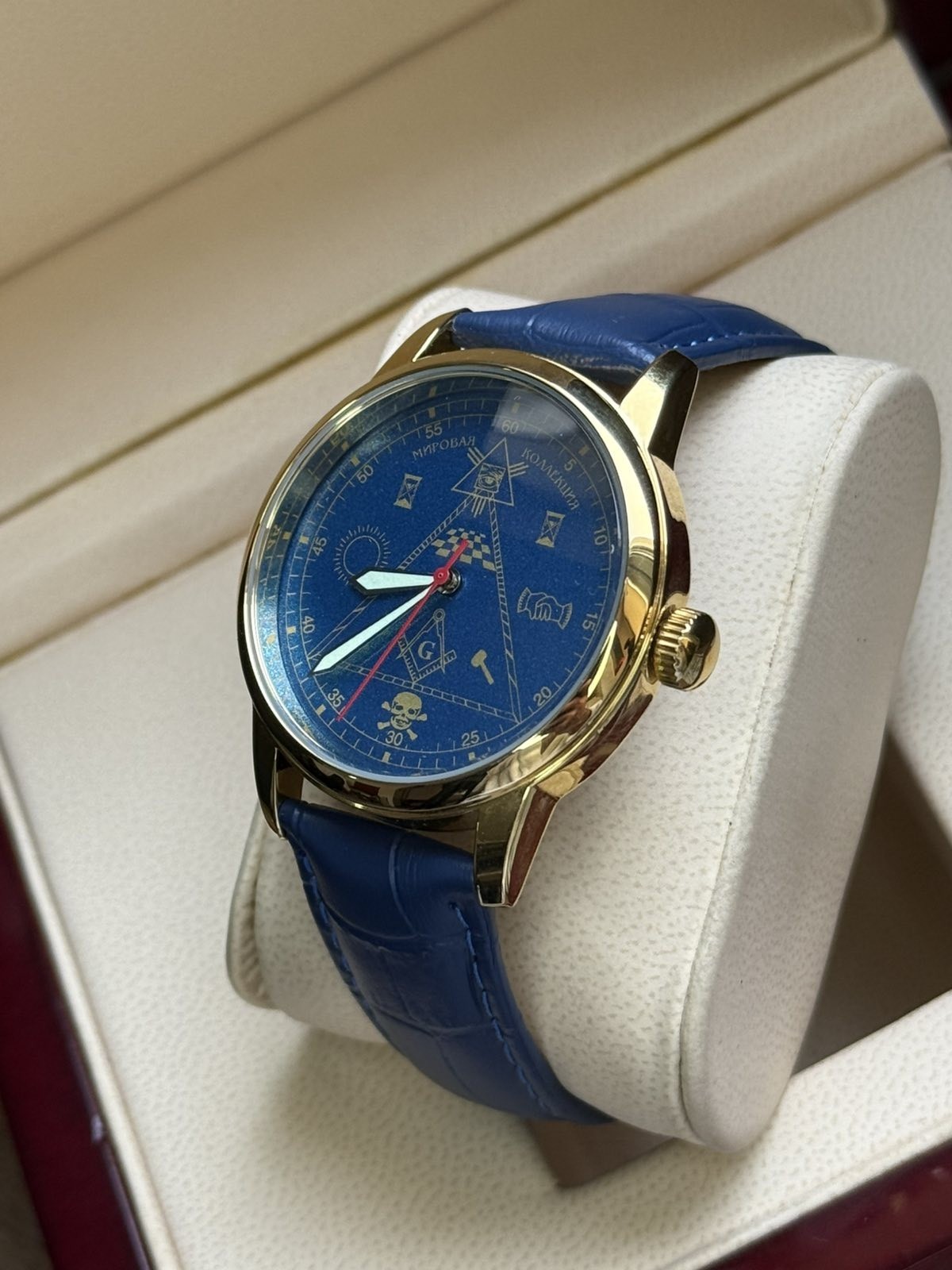 Mason Raketa 1990s Watch,Blue Soviet Mechanical Skull Men’s Wrist Pyramid USSR
