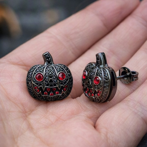 2ct SimulatedBlack Onyx/Ruby Helloween Laltrine Stud Earrings gold-plated silver