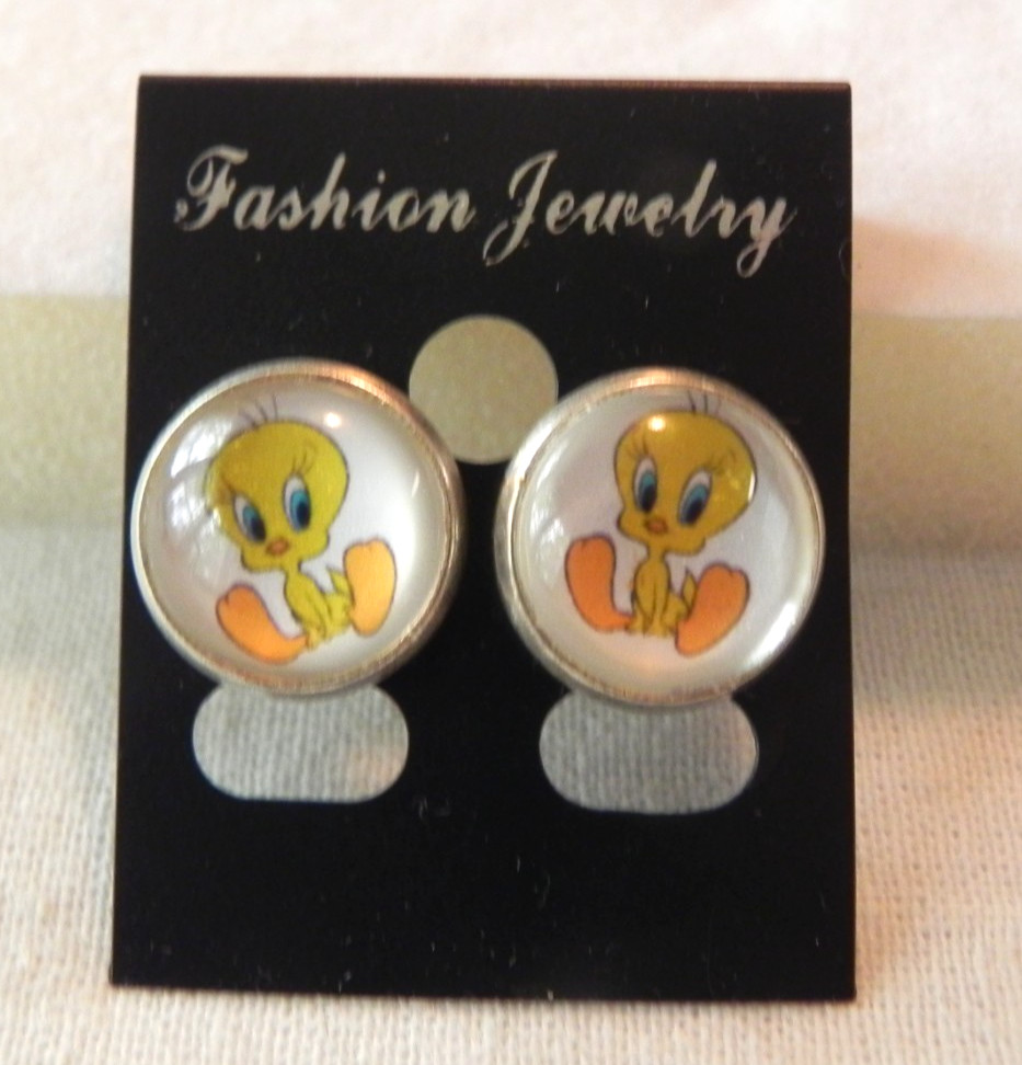 Tweety Bird button stud post earrings Silver Tone Unknown Vintage
