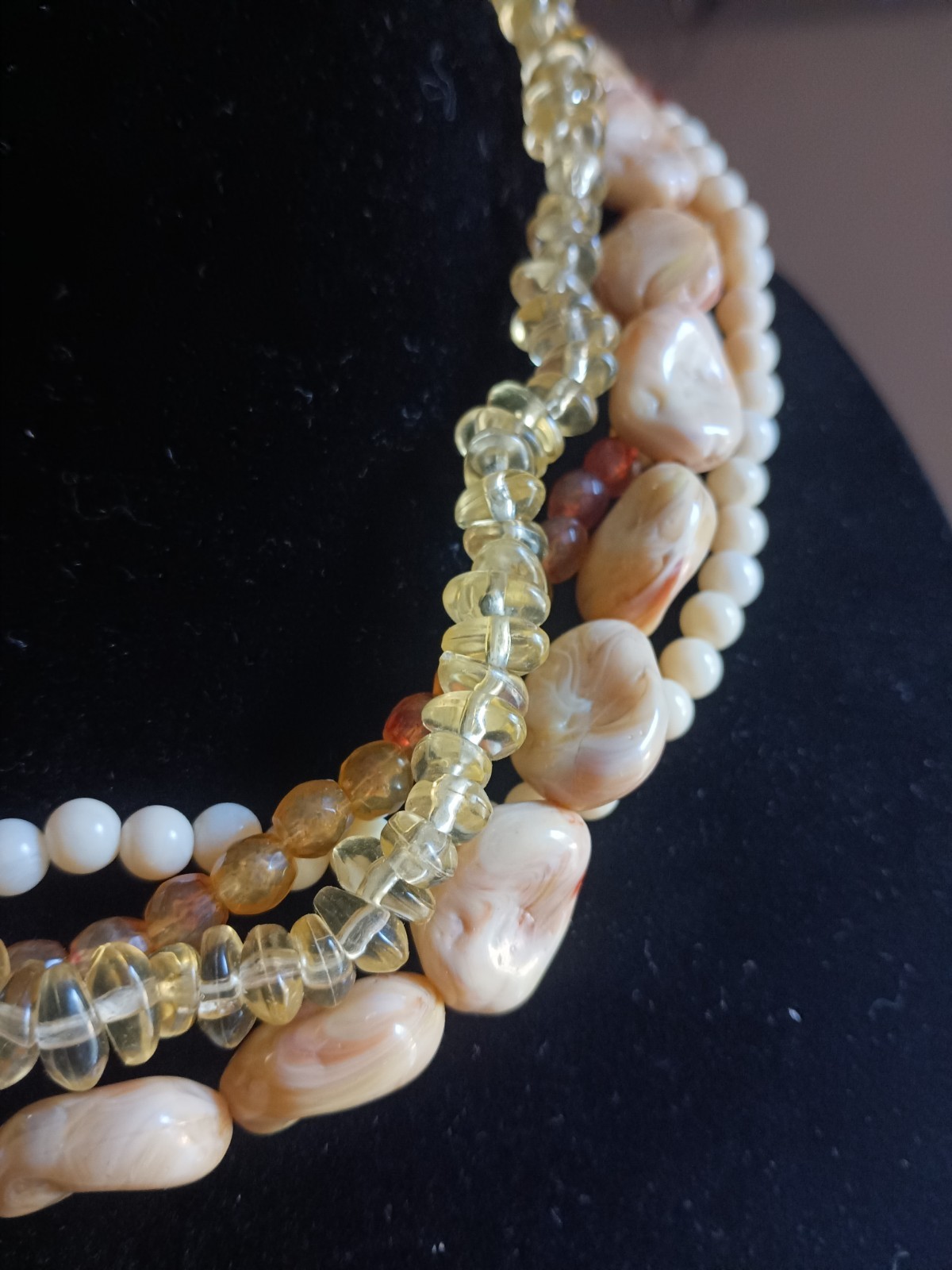 vintage Multi-Strand Beaded Baroque Pearl & Crystal Necklace Silver Lobster 19in
