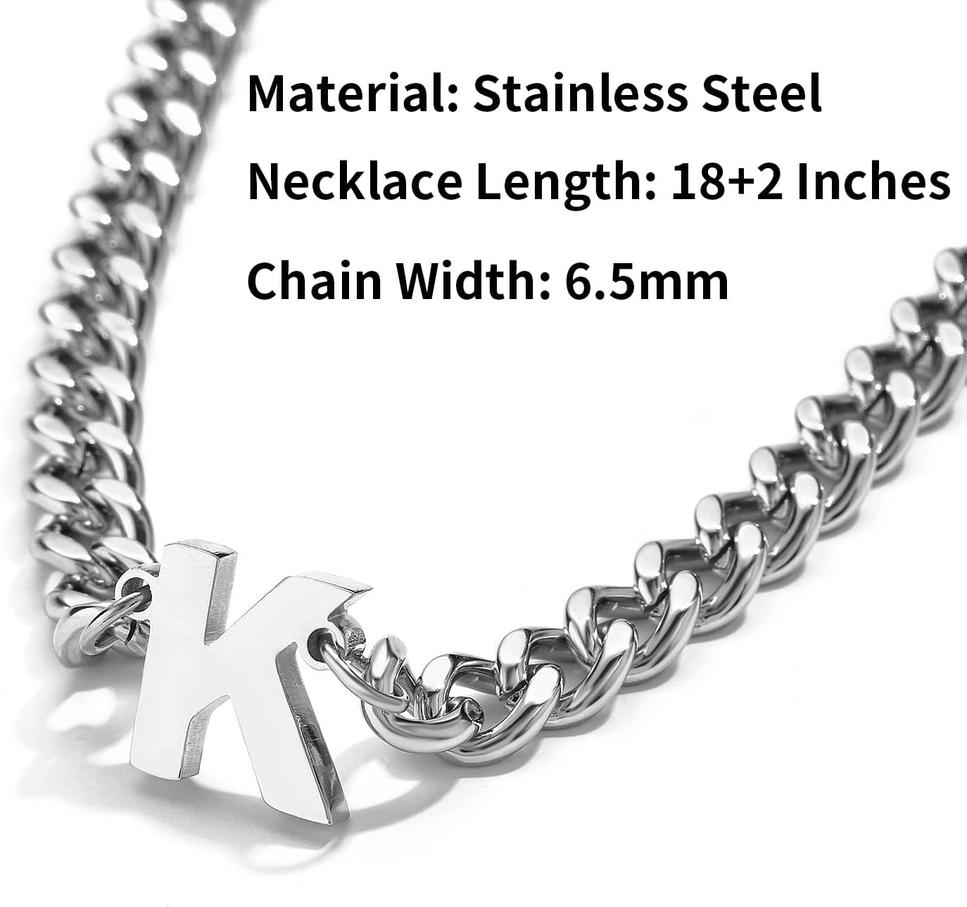 Initial A-Z Cuban Link Chain Necklaces for Men Boys Letter Pendant Stainless Ste
