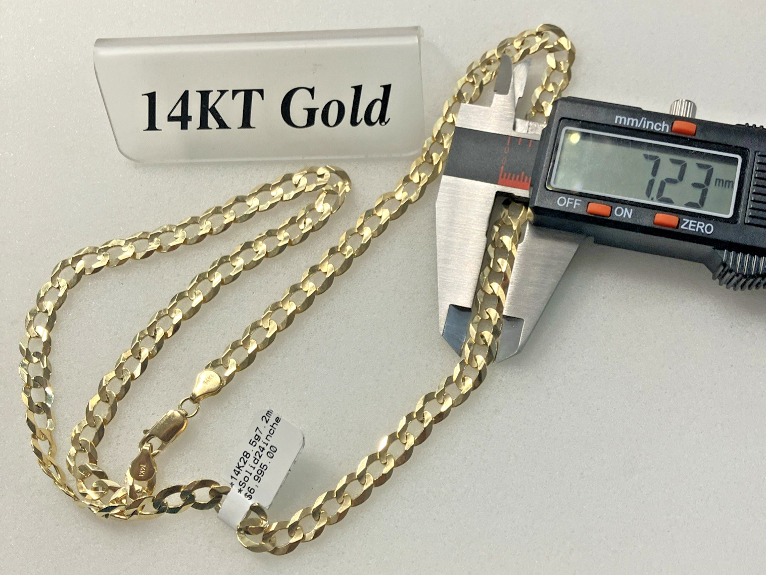 14kt Real Gold Solid Curb Link Chain 28.5grams 7.2mm 24” Brand New with Tag 14K