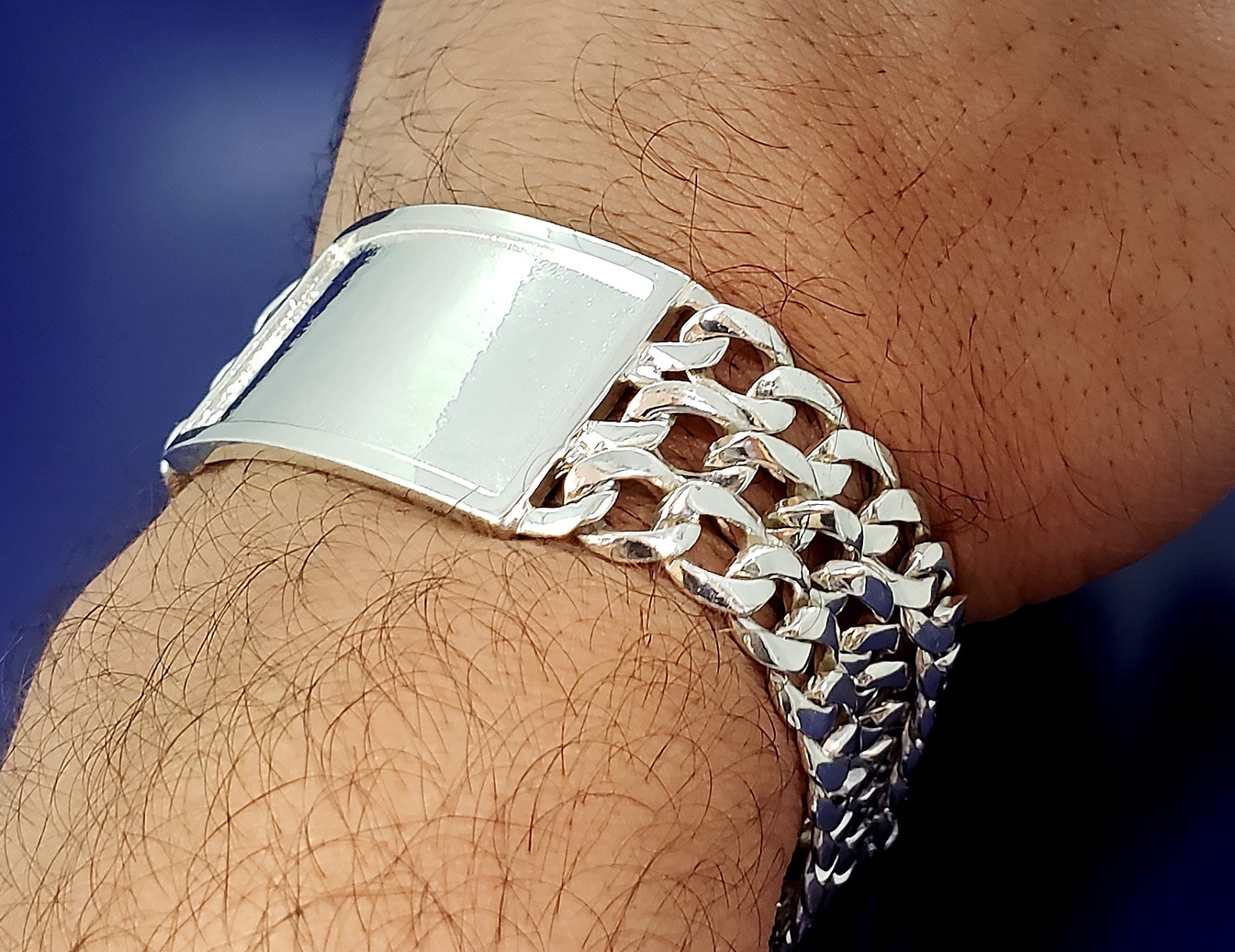 26 mm Solid Heavy Sterling Silver 3 Row Cuban Link ID Bracelet 8 Inches 65 Grams