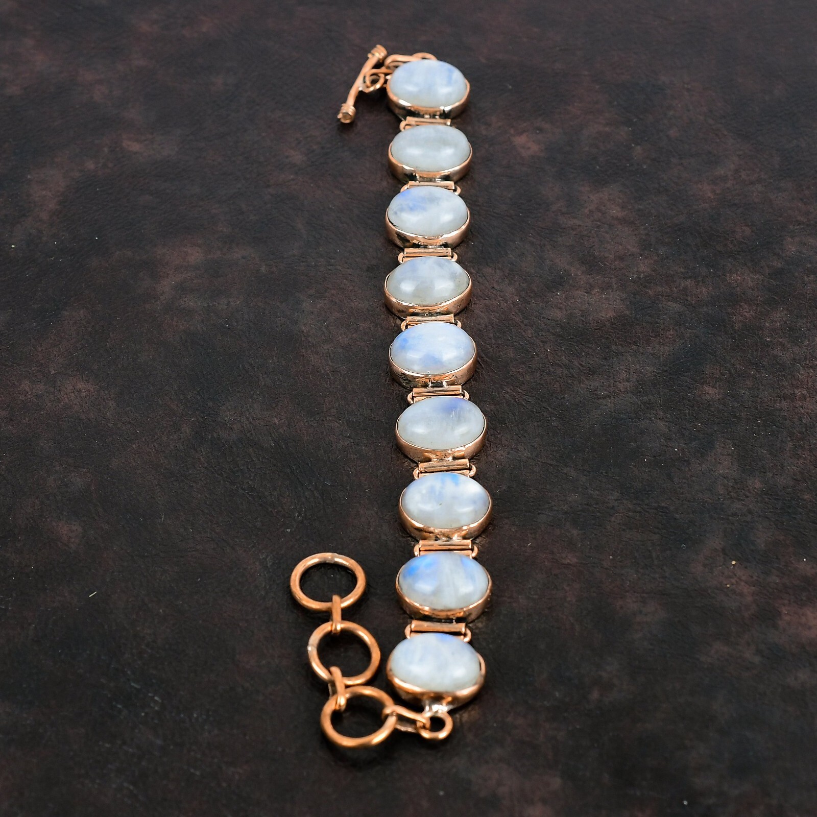 Rainbow Moonstone Adjustable Bracelet Handcrafted Copper Valentine Gift 6.0″