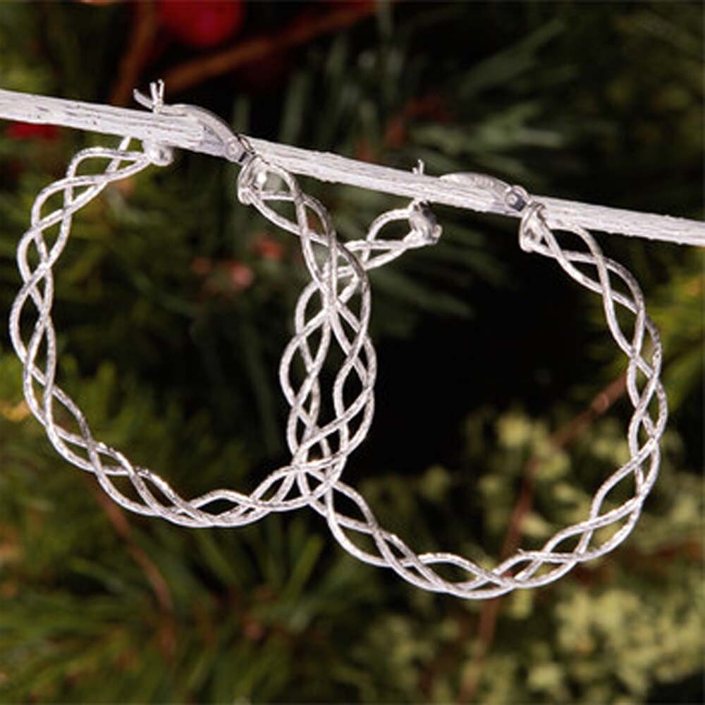 Sterling Silver Twisted Hoop Earrings For Women, Round Hoop Twist Earrings
