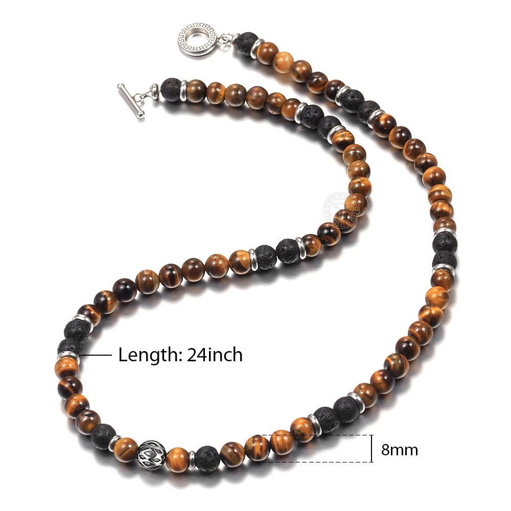 Trendsmax 8mm Men Boys Natural Tiger Eye Beaded Necklace Choker 18/20/24 inches