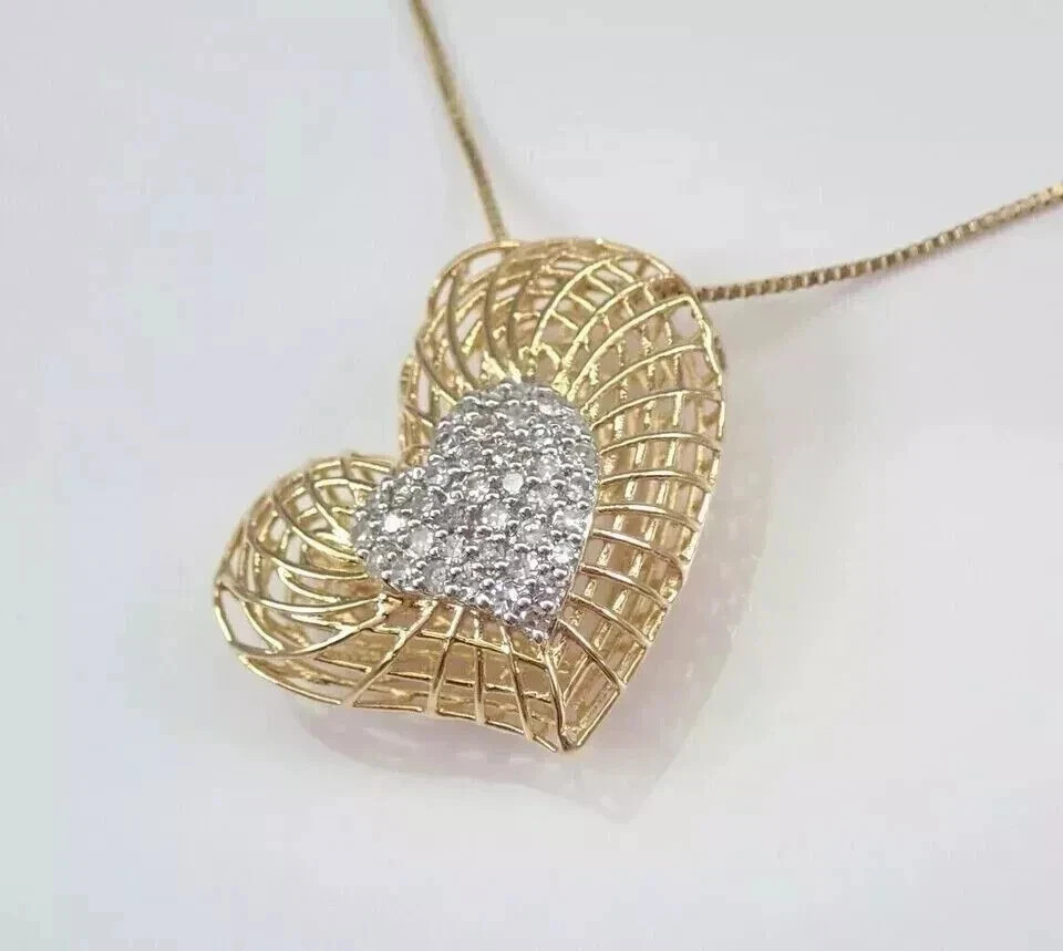 0.50Ct Round Cut Lab Created Diamond Heart Pendant 14K Yellow Gold Plated Silver
