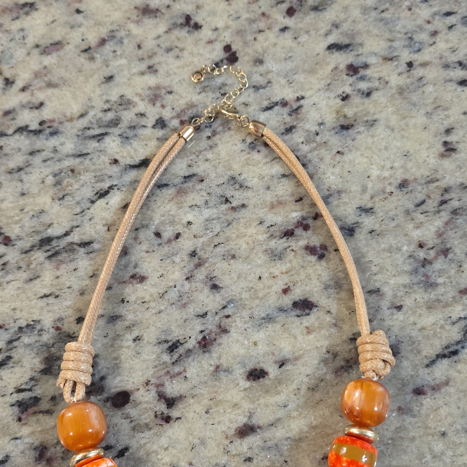 Orange Beaded Cord Necklace Adjustable Lobster Clasp with Extender
