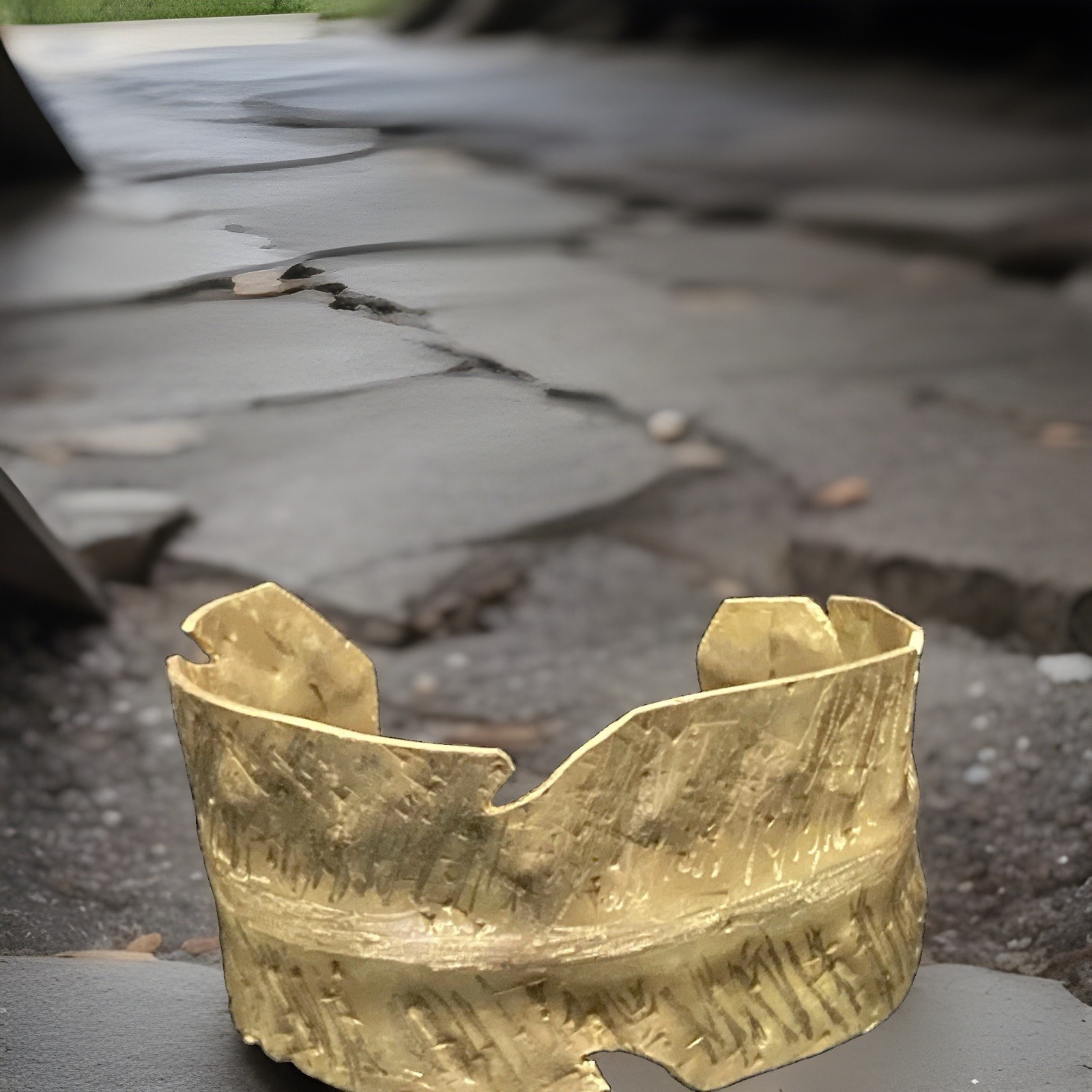 Handcrafted Brass Gold-Tone Cuff Bracelet Asymmetrical Unisex Adults 6 in