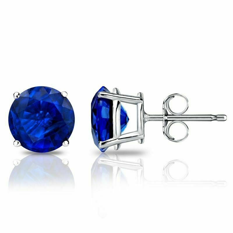 925 Sterling Silver Round Cut Lab Created Blue Sapphire Round Stud Earrings 6MM