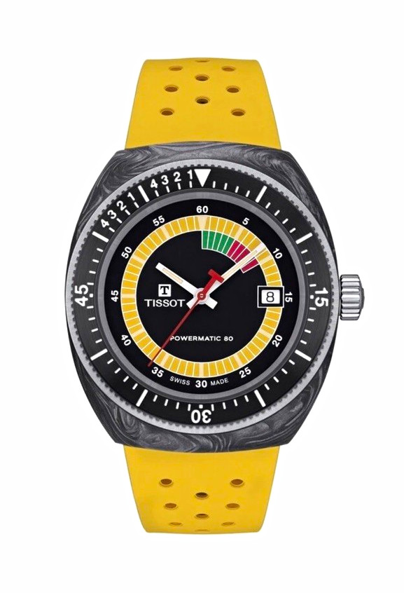 Tissot Sideral Powermatic Automatic Swiss Made Date Black Dial Yellow Strap