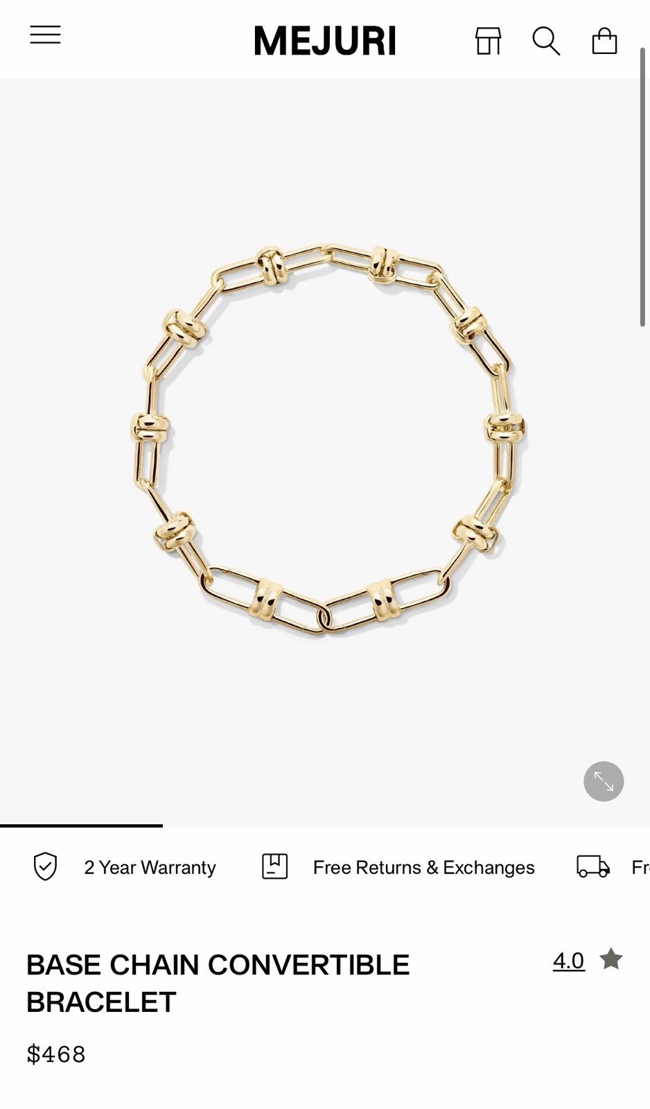 Mejuri Base Chain Convertible Bracelet, Gold