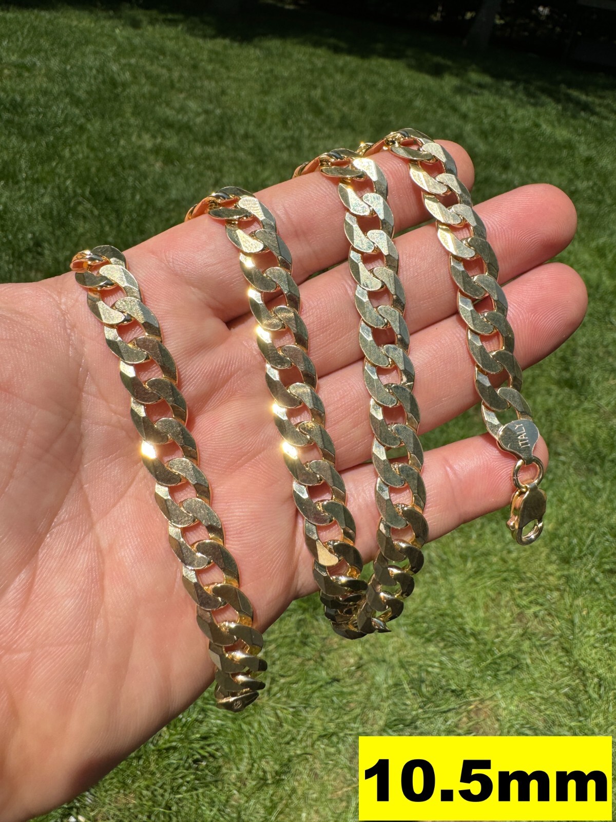 REAL Solid 925 Silver 14k Gold Plated Flat Cuban Link Chain Necklace 3mm – 11mm