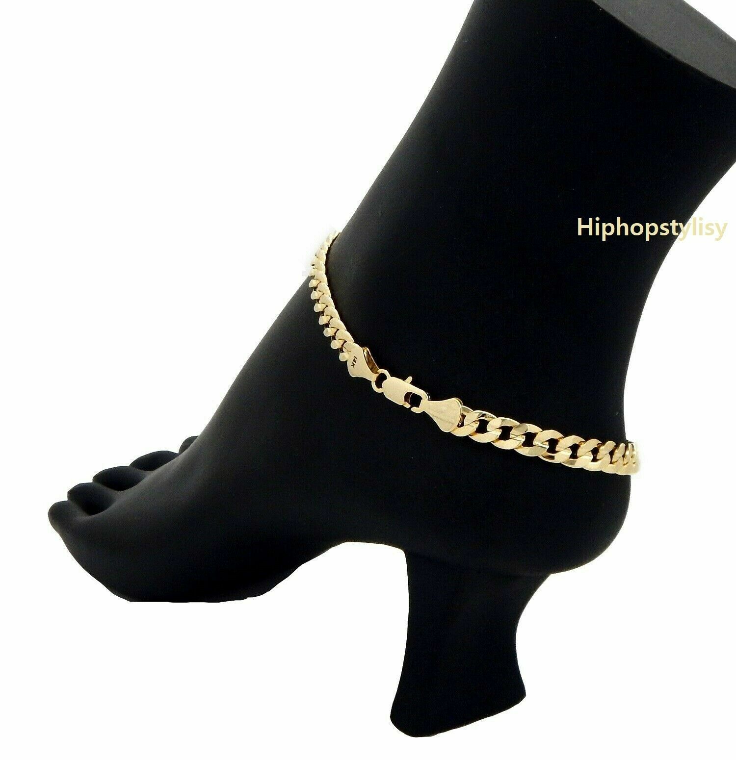5mm 10″ Concave Cuban Link Chain Quality Anklet Bracelet 14K Italy Gold Plated