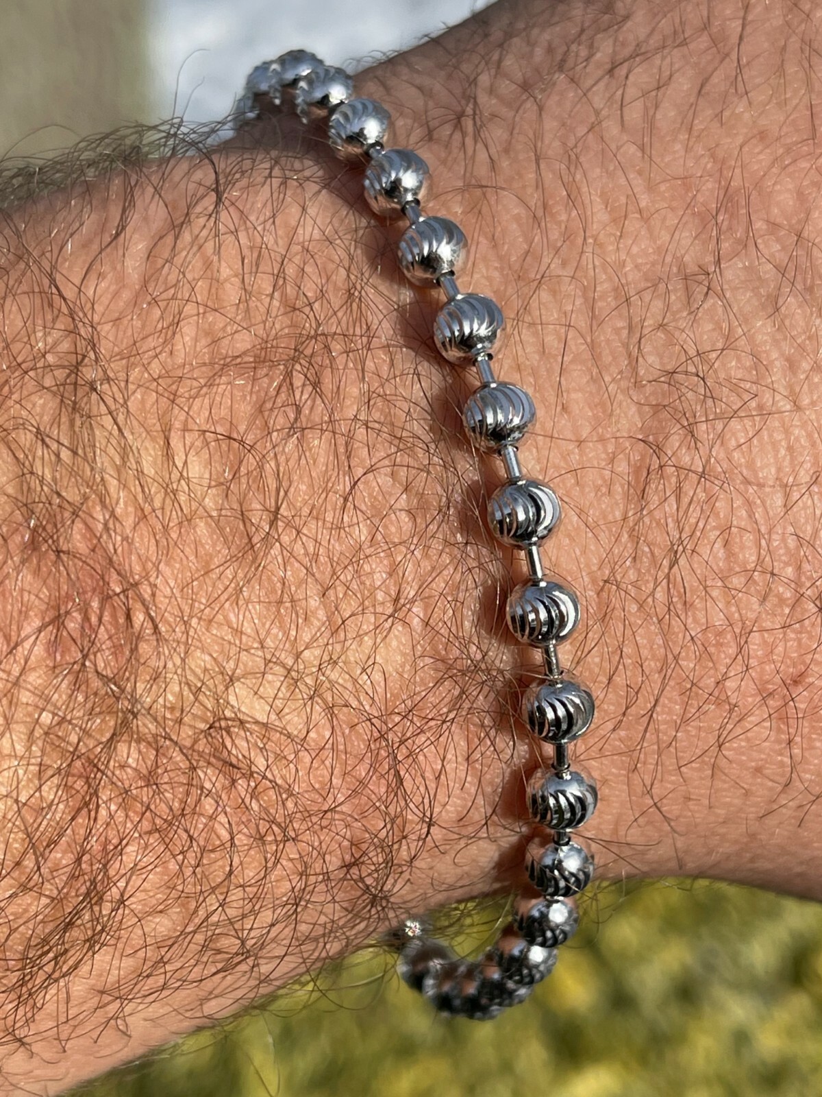 Men’s Solid 925 Sterling Silver Ball Moon Diamond Cut Bracelet 5mm Thick Beads
