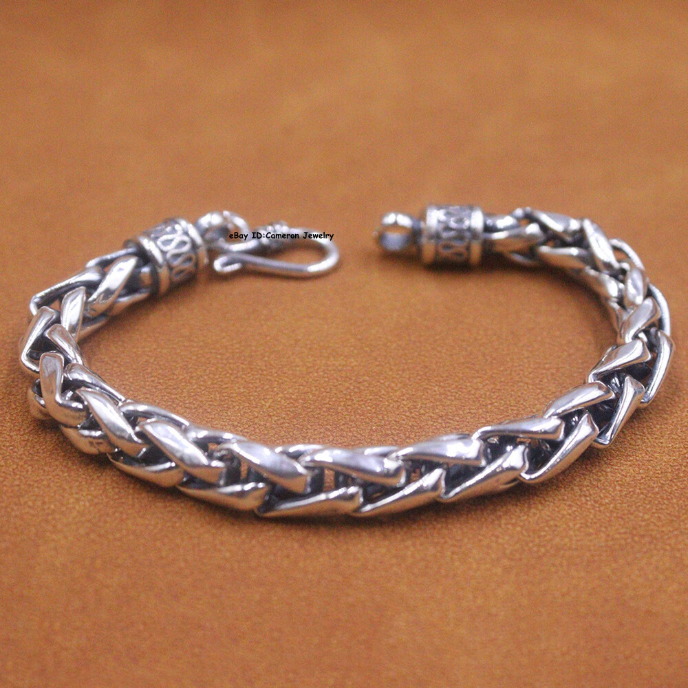 Pure S925 Sterling Silver Chain 8mm Wheat Link Bracelet 30-31g 7.48inch