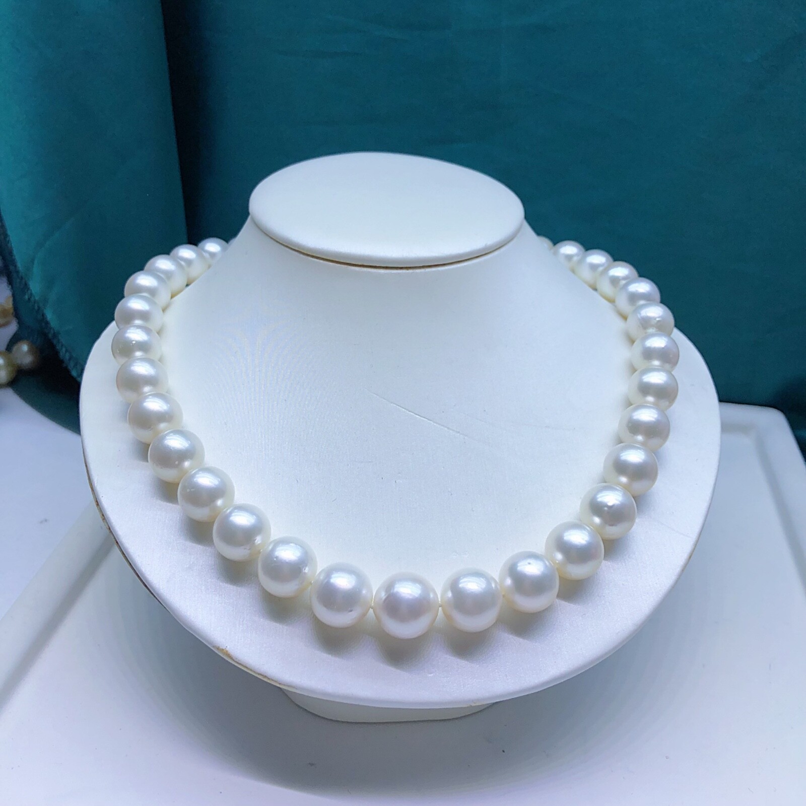 12mm-15mm Massive Classic South Sea White Pearl Necklace High Luster 14K WG