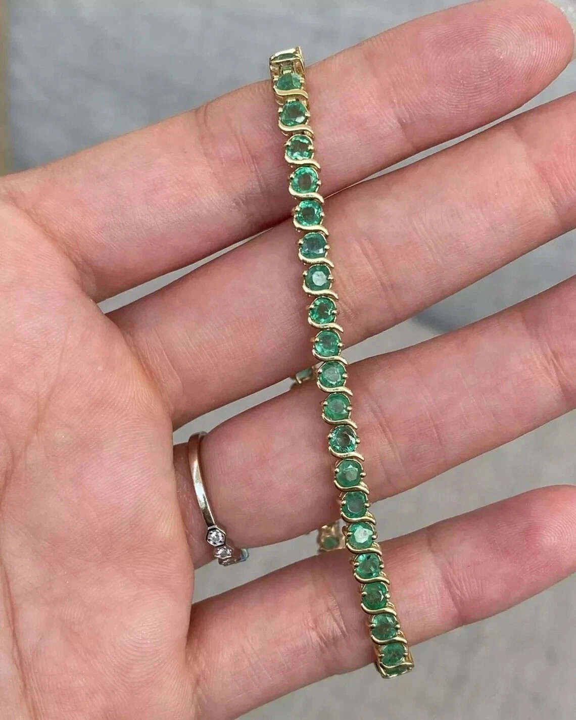 7 Ct Round Cut Lab Created Green Emerald 14K Yellow Gold Plated Tennis Bracelet
