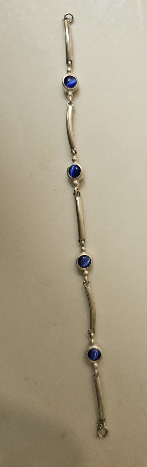 925 Sterling Blue Cat’s Eye Link Bracelet 7.7 Gram
