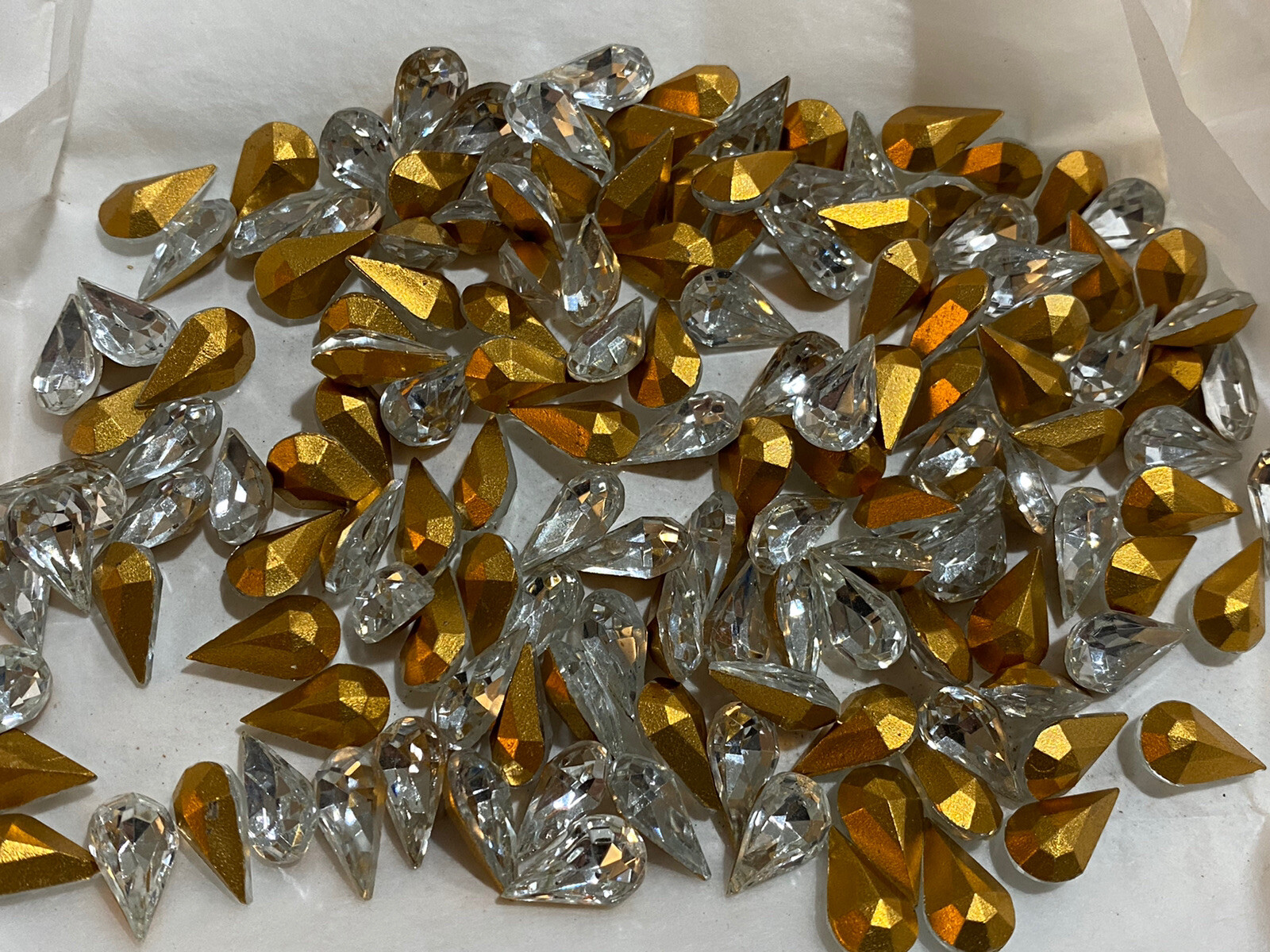 13×7.8mm Pointed Back Pear Crystal Gold Foiled Glass Jewel (1 GROSS/144 PCS)