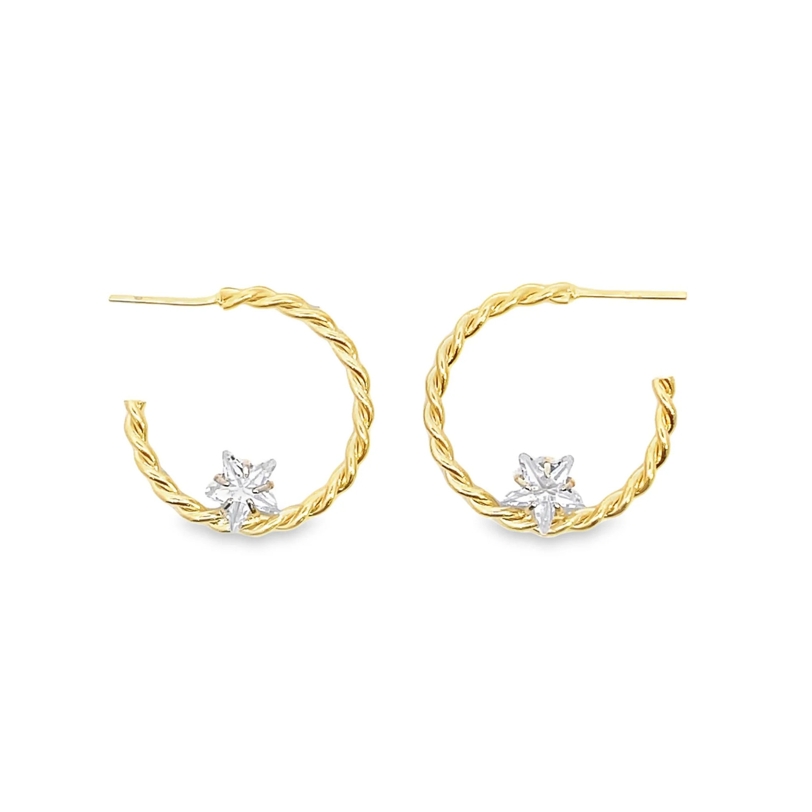 Open Hoop Wire Twisted With Clear Star Stone Hoop Earrings (J195A)
