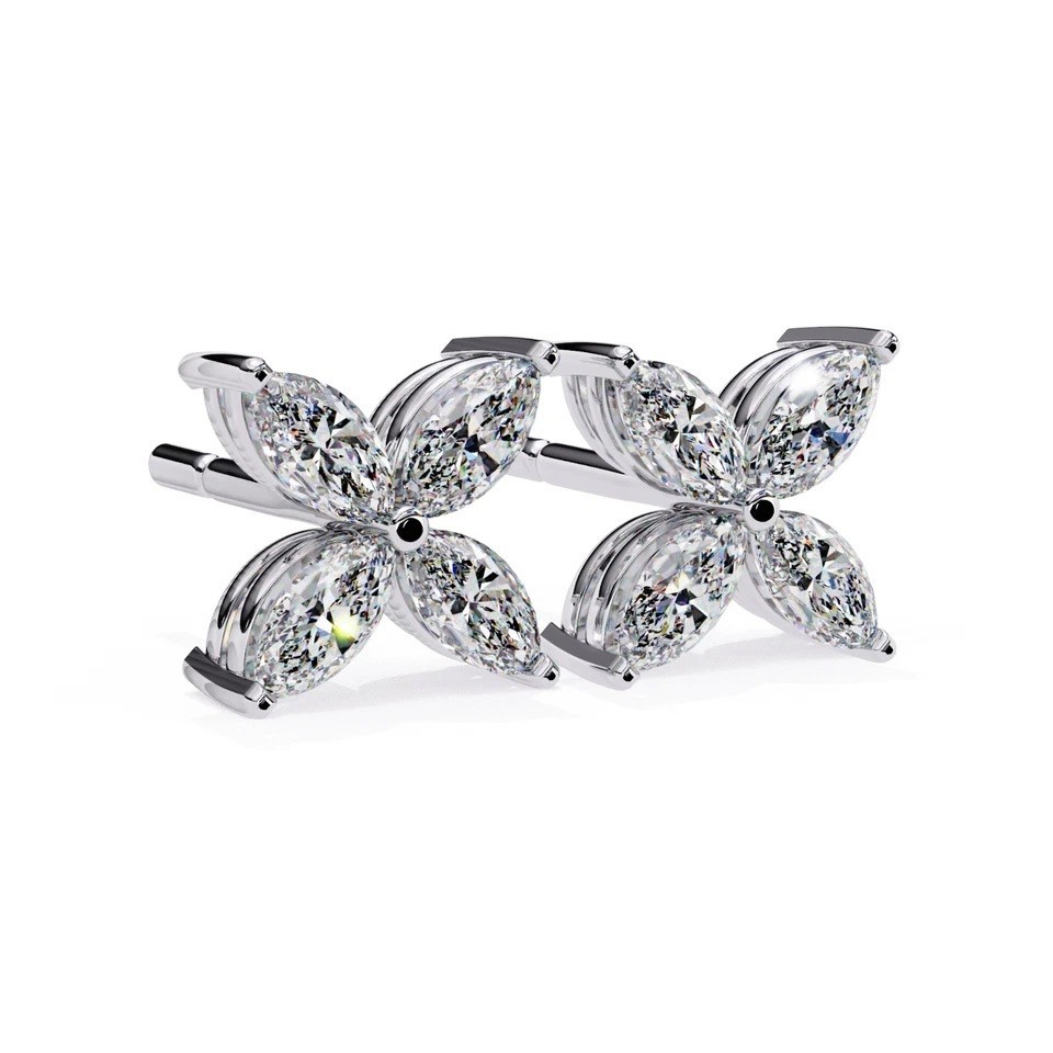2CT Lab Grown Marquise Cut Diamond Women Stud Earrings 14K White Gold Push Back