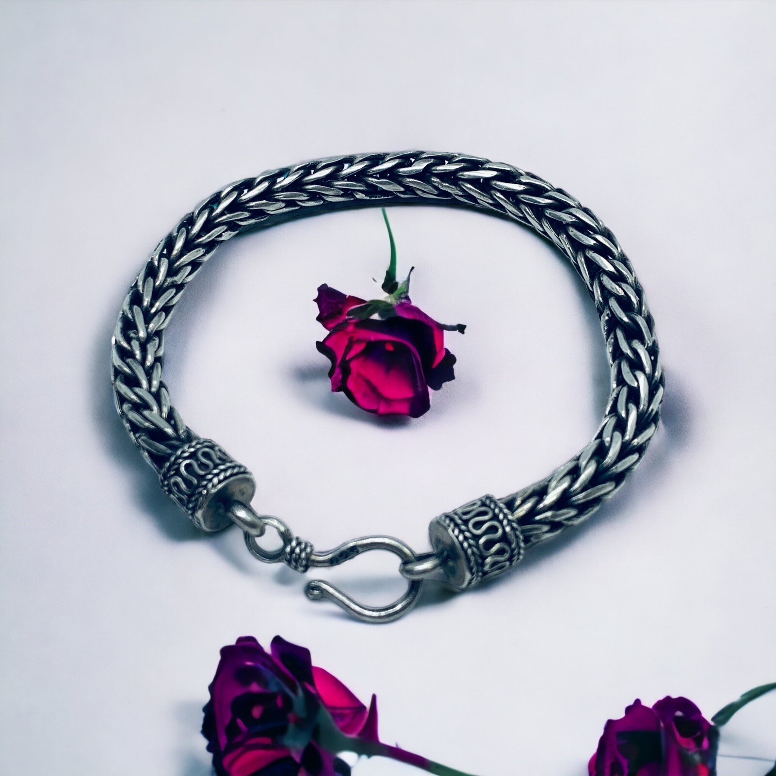 Indian Ethnic Bracelet – Braided Design in 925 Silver 28.5 grams -8”
