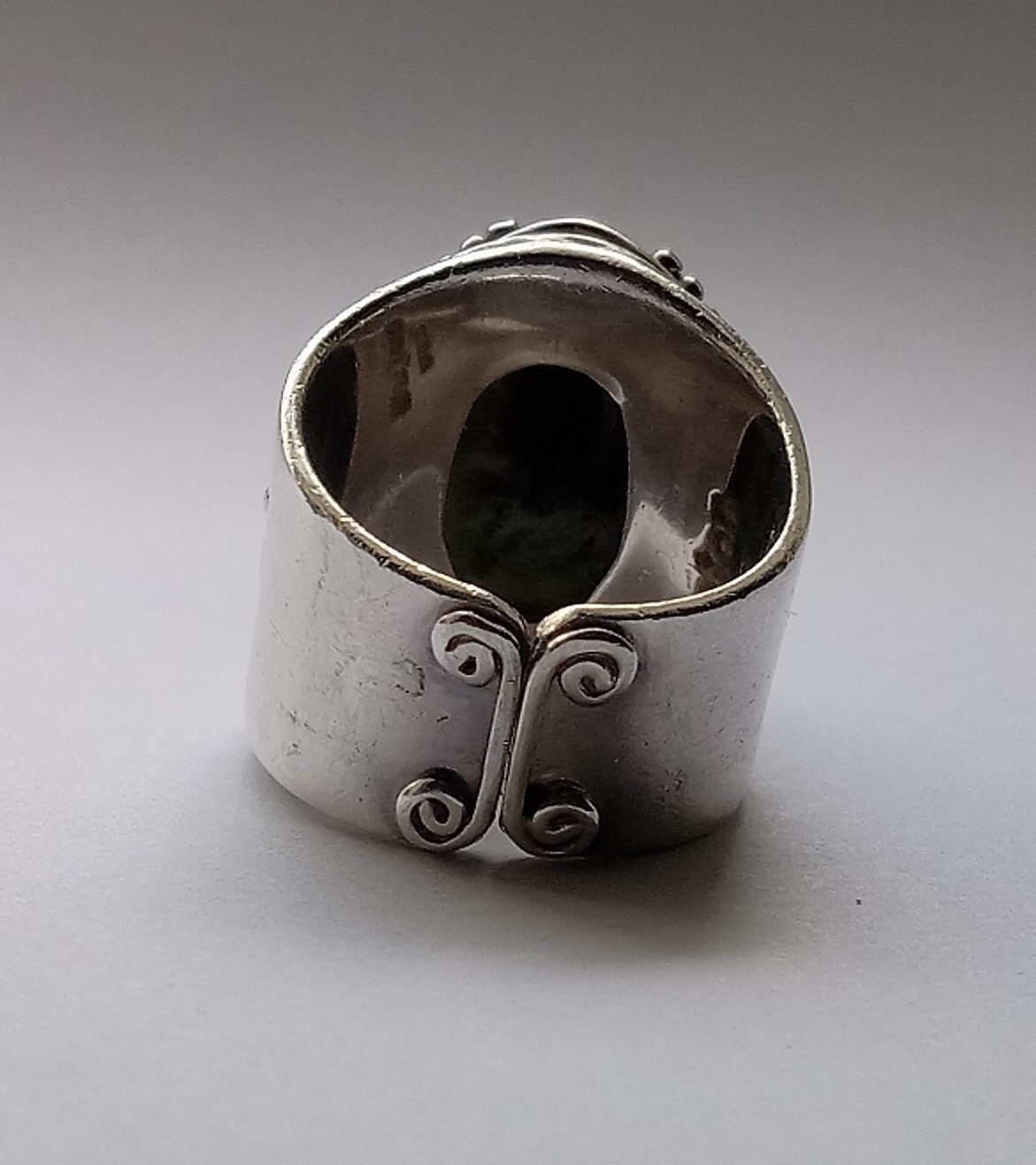 Silver Seraphinite Cabochon Statement Ring Adjustable To Size 6.5