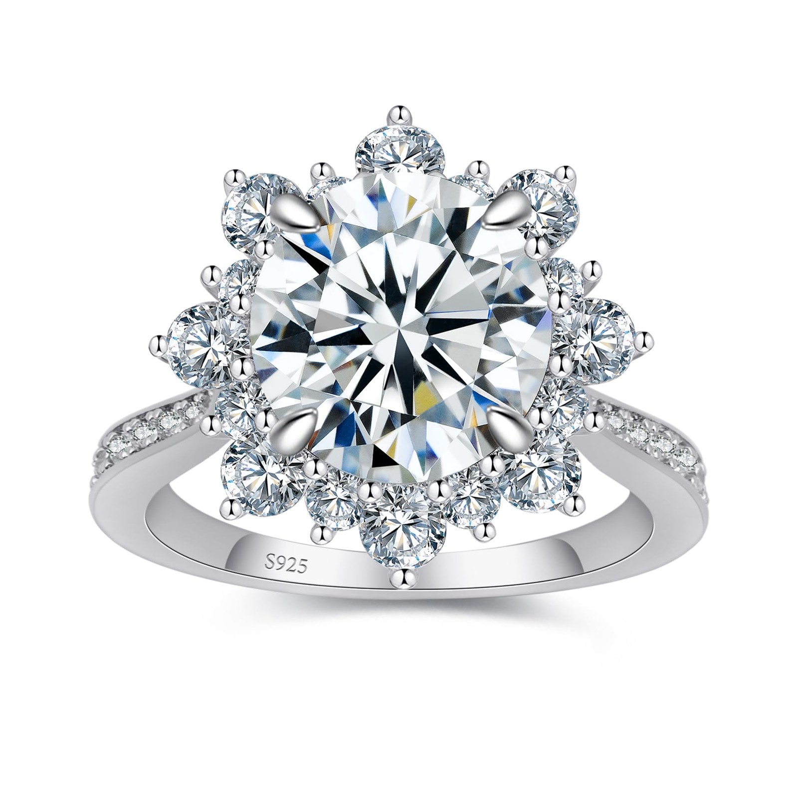 0.5-3CT Flower Halo D VVS1 Moissanite Ring 925 Silver 18K White Gold Plated