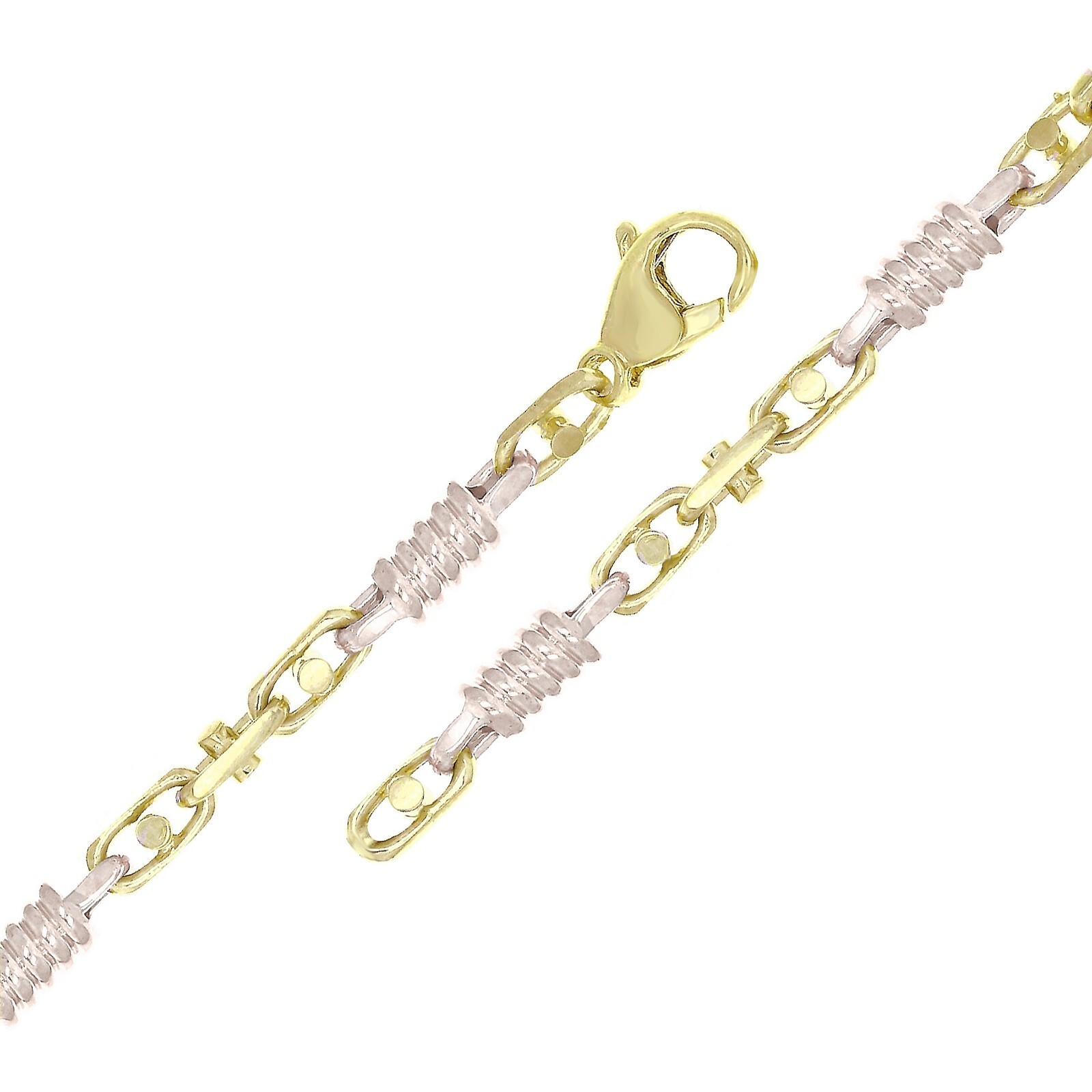 10k Yellow & White Gold Handmade Spring Barrel Link Bracelet 7.5″ 5.3mm 14.5gram