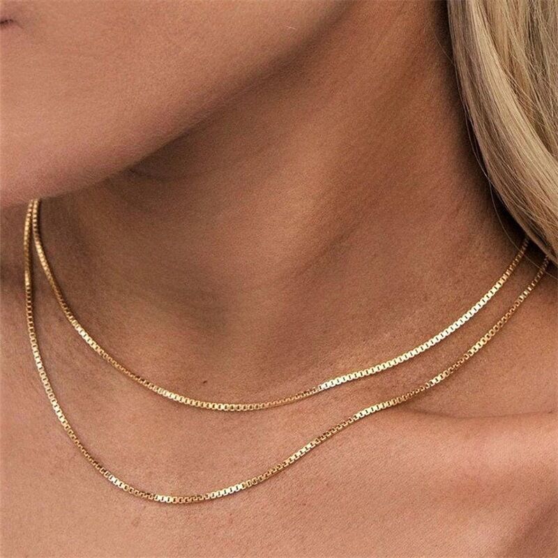 1.5-3mm Stainless Steel 18K Gold Plated Women Men Box Chain Necklace 16-24”
