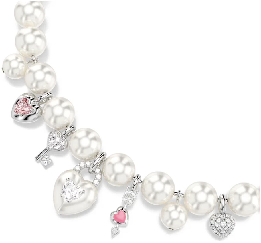 Swarovski Idyllia necklace Crystal pearl, Mixed cuts, White, Rhodium plated