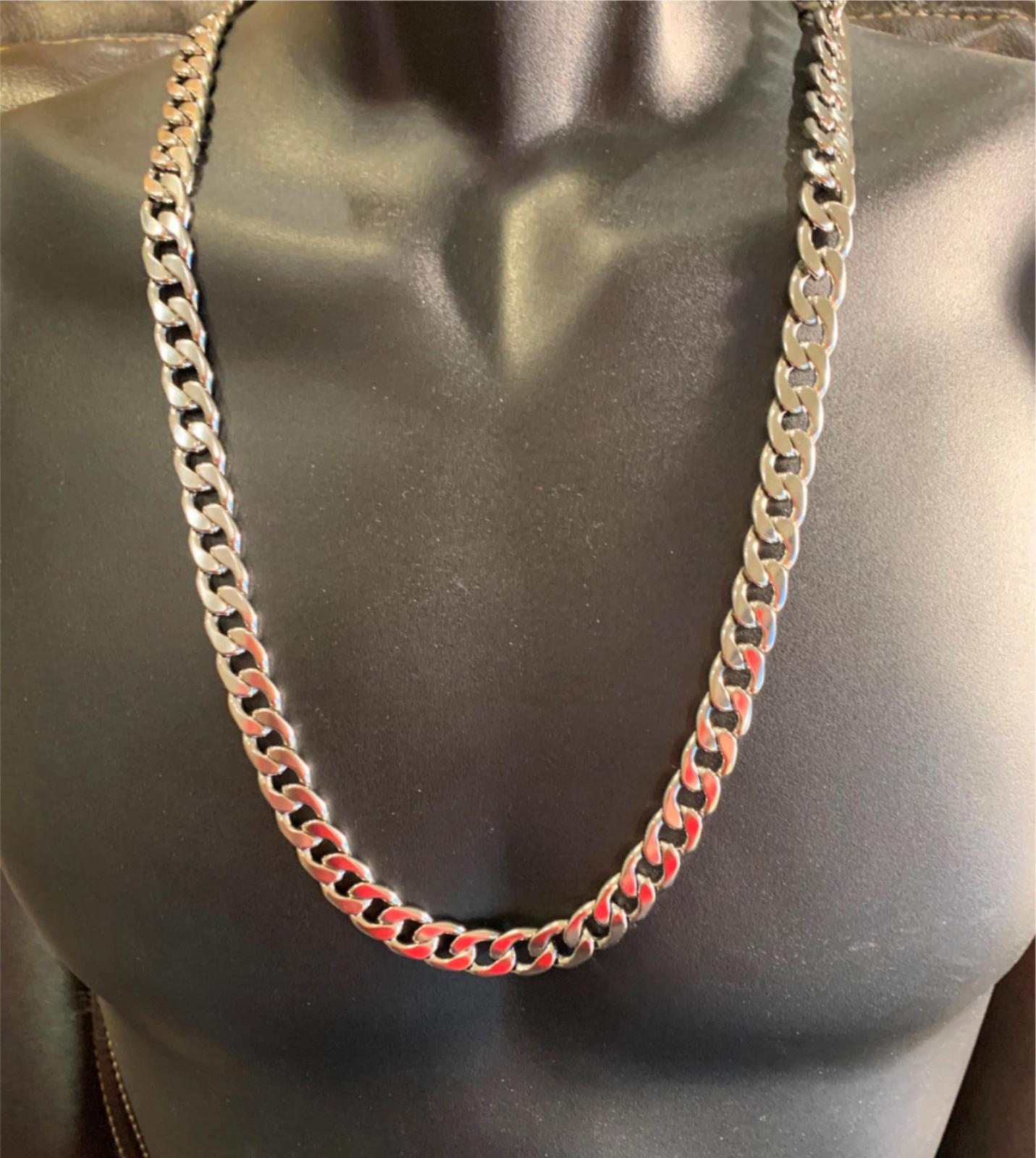 42 INCH MENS 12 MM STAINLESS STEEL SILVER PLATED CUBAN CURB CHAIN- USA SELLER