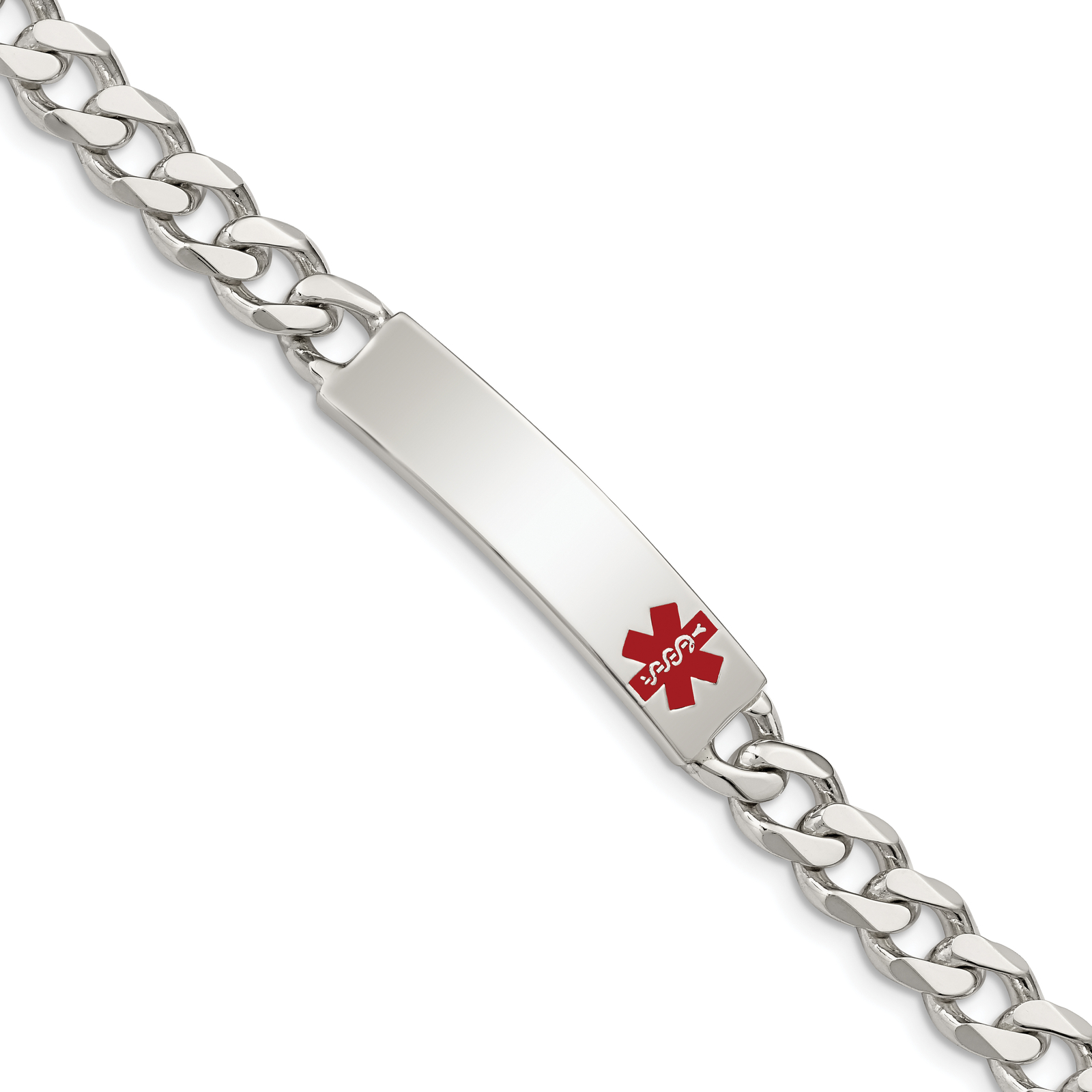 Silver Polished Medical Curb Link ID Bracelet XSM169
