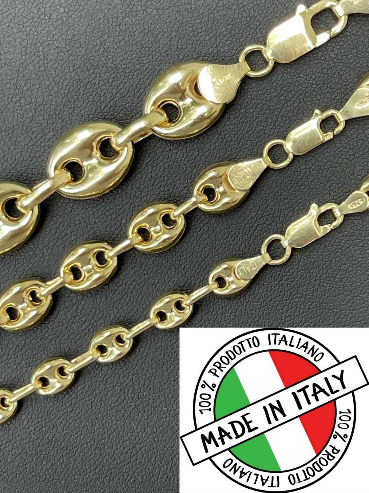 14k Gold Plated 925 Sterling Silver Puffed Mariner Link Chain Necklace 6-12mm