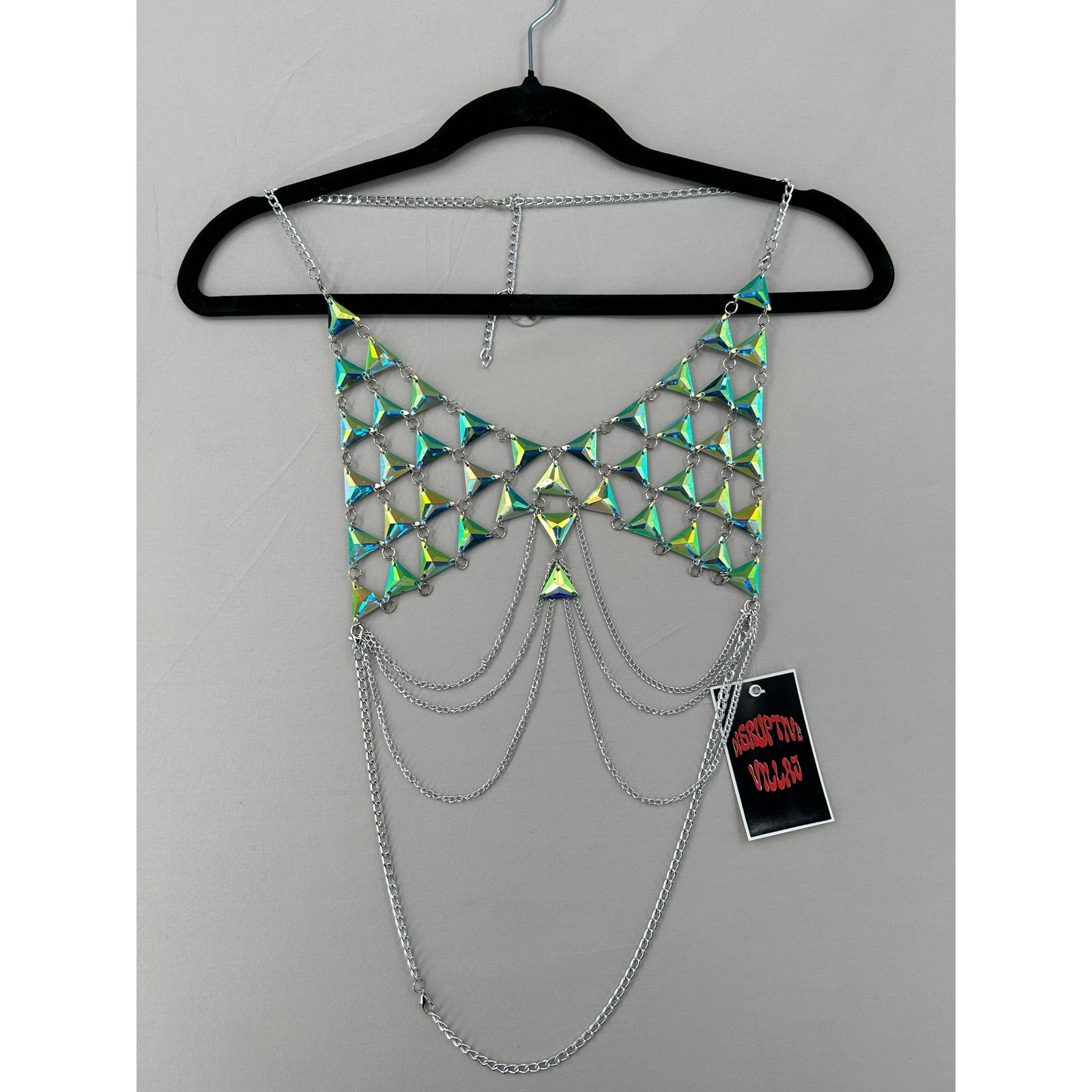 Iridescent Triangle Body Chain Top Silver Festival Rave One Size