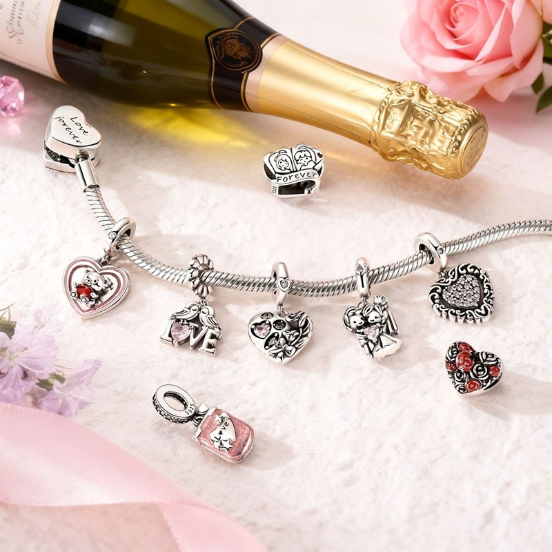 MULA 925 Sterling Silver DIY Charm CZ Flip Pink Phone Pendant for Women Bracelet