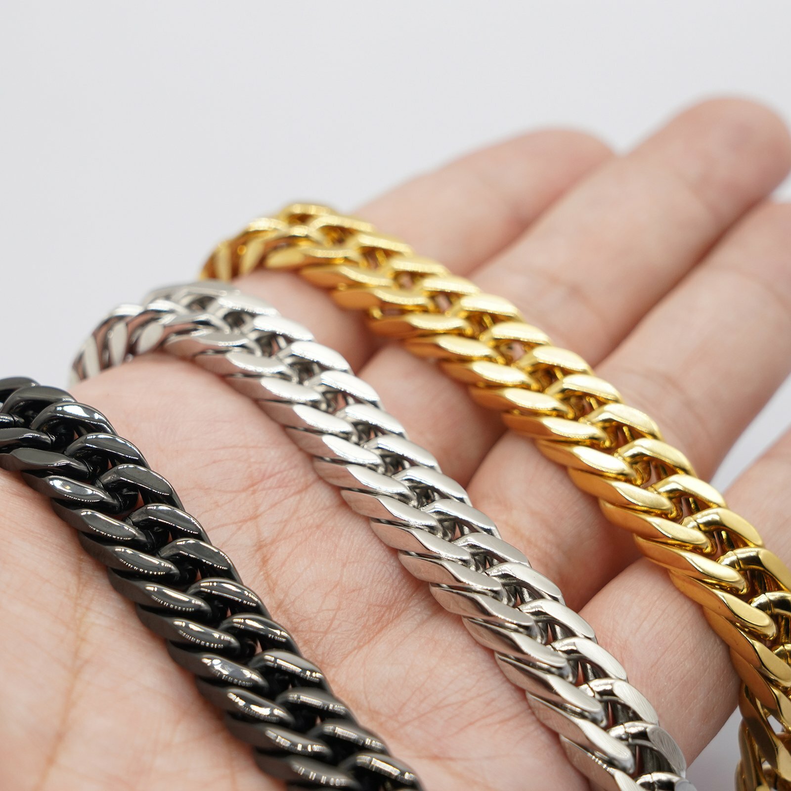MENDEL 10mm Mens Gold Plated Miami Cuban Link Chain Necklace Stainless Steel Men