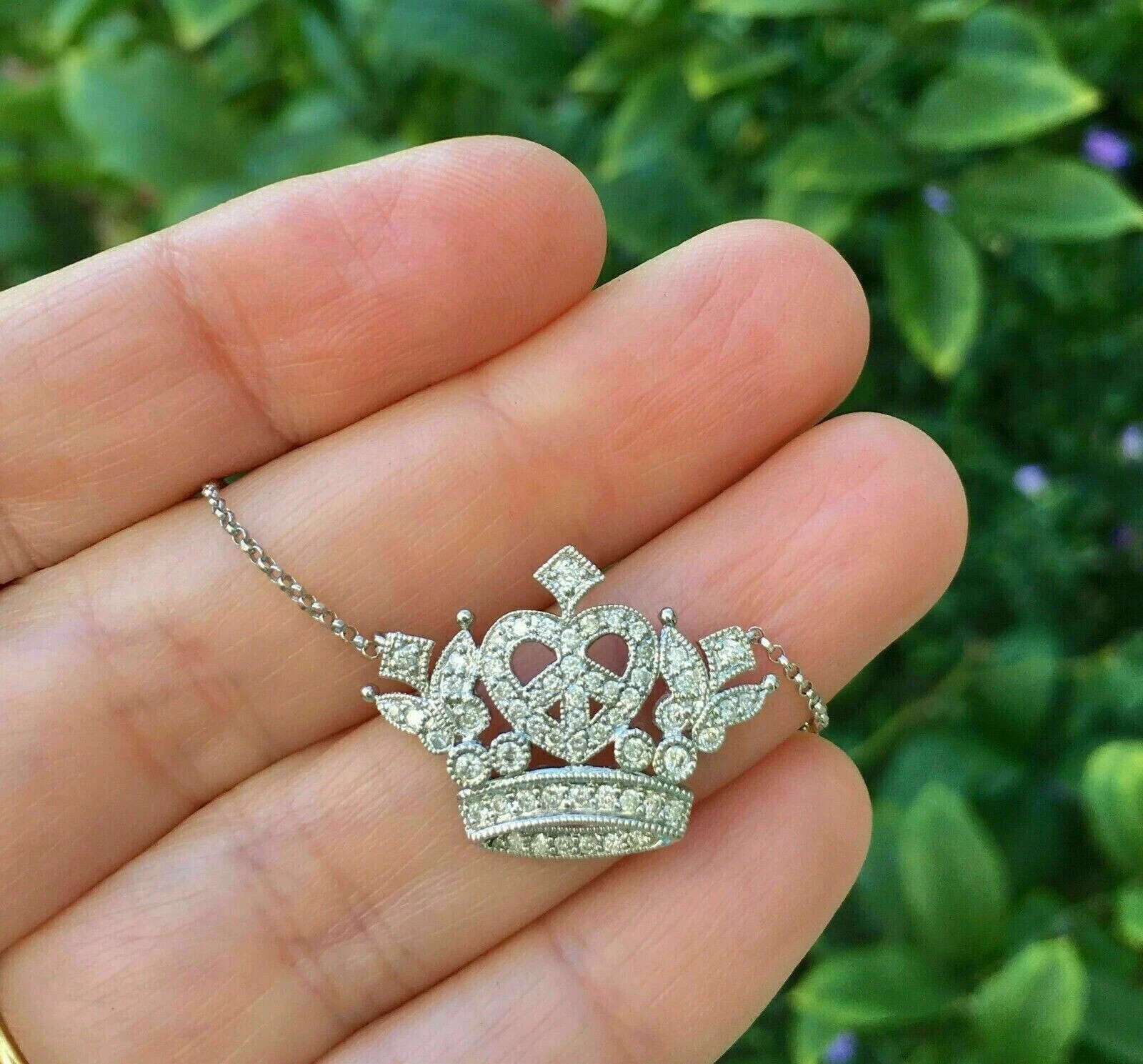 2.33 Ct Round Cut Simulated Diamond Crown Charm Pendant 14k White Gold Plated