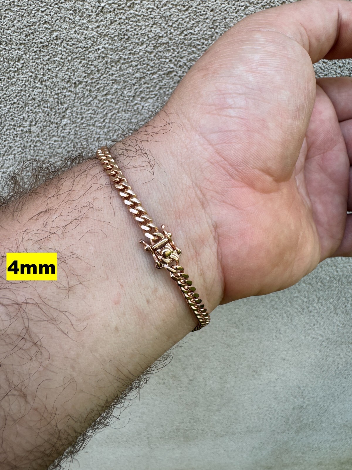 Miami Cuban Link Chain Bracelet 14k Rose Gold Plated Solid 925 Silver Box Lock