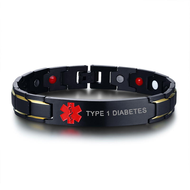 Medical Alert Magnetic Stress Healing Therapy Bangle Bracelet TYPE 1 DIABETES