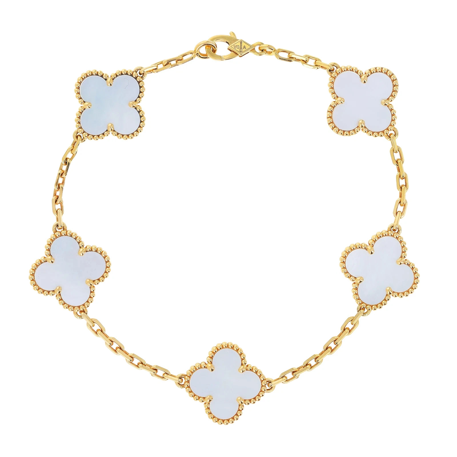 Van Cleef & Arpels 5 Motif MOP Bracelet Vintage Alhambra 18k Yellow Gold