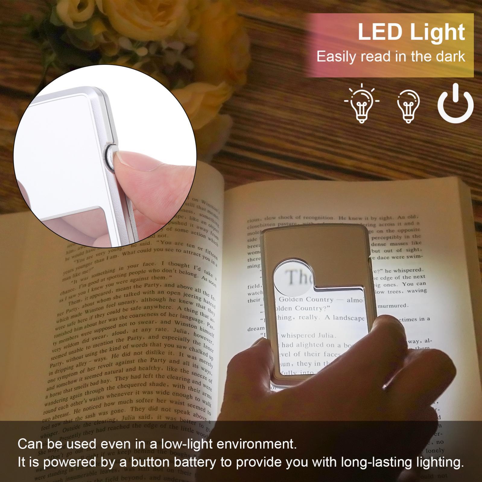 2 Pack Magnifier, 3X 6X Pocket Magnifying Glass with Light, Card Type Magnifying
