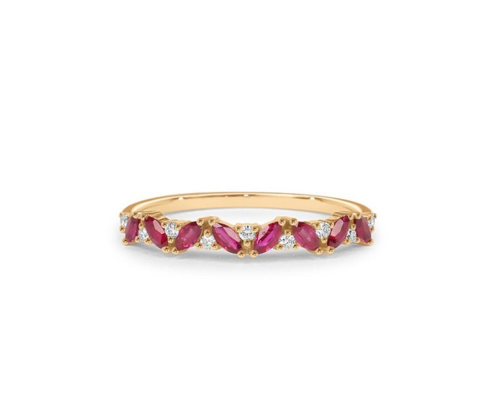 Dainty Gold/Rose Marquise Tourmaline Gemstone Eternity Ring 925 Silver